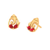 14K Lord Ganesha Gold Earring Design With Red Teardrop Gem