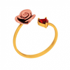 14K Rose Motif With Red Stone Gold Ring