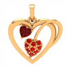 14K Heart Themed Multiple Red Stone Studded Gold Pendant 