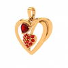 14K Heart Themed Multiple Red Stone Studded Gold Pendant 