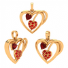 14K Heart Themed Multiple Red Stone Studded Gold Pendant 