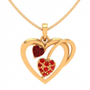 14K Heart Themed Multiple Red Stone Studded Gold Pendant 