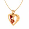 14K Heart Themed Multiple Red Stone Studded Gold Pendant 