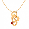 14K Heart Themed Red Stone Studded S Motif Gold Pendant Set