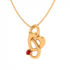 14K Heart Themed Red Stone Studded S Motif Gold Pendant Set