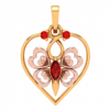 14K Heart Themed Floral Motif Red Stone Studded Gold Locket