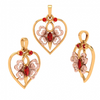 14K Heart Themed Floral Motif Red Stone Studded Gold Locket