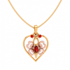 14K Heart Themed Floral Motif Red Stone Studded Gold Locket