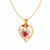 14K Heart Themed Floral Motif Red Stone Studded Gold Locket