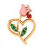 14K Floral Motif Heart-Themed Green & Red Stone Studded Gold Pendant