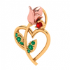 14K Floral Motif Heart-Themed Green & Red Stone Studded Gold Pendant