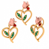 14K Floral Motif Heart-Themed Green & Red Stone Studded Gold Pendant