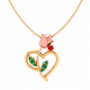 14K Floral Motif Heart-Themed Green & Red Stone Studded Gold Pendant