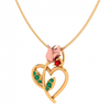 14K Floral Motif Heart-Themed Green & Red Stone Studded Gold Pendant