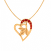 14K Floral Motif Heart Themed Modern Design Gold Pendant