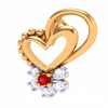 14K Diamond & Red -Stone Studded Heart Gold Pendant