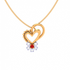 14K Diamond & Red -Stone Studded Heart Gold Pendant