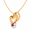 14K Diamond & Red -Stone Studded Heart Gold Pendant