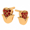 14K Red Stone Studded Floral Motif Gold Trinket