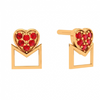 14K Red Stone Embossed Heart Themed Yellow Gold Trinket