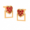 14K Red Stone Embossed Heart Themed Yellow Gold Trinket