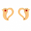 14K Bird Themed Red Stone Studded Yellow Gold Earring