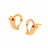 14K Bird Themed Red Stone Studded Yellow Gold Earring