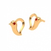 14K Bird Themed Red Stone Studded Yellow Gold Earring