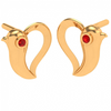 14K Bird Themed Red Stone Studded Yellow Gold Earring