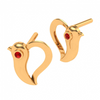 14K Bird Themed Red Stone Studded Yellow Gold Earring