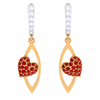 14K Diamond Embossed Red Stone Studded Yellow Gold Earring