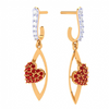 14K Diamond Embossed Red Stone Studded Yellow Gold Earring