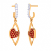 14K Diamond Embossed Red Stone Studded Yellow Gold Earring