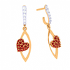 14K Diamond Embossed Red Stone Studded Yellow Gold Earring