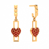 14K Red Stone Studded Heart Themed Yellow Gold Jhumka 