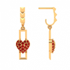 14K Red Stone Studded Heart Themed Yellow Gold Jhumka 