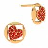 14K Red Stone Embossed Heart Themed Yellow Gold Earrings