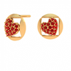 14K Red Stone Embossed Heart Themed Yellow Gold Earrings