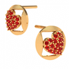 14K Red Stone Embossed Heart Themed Yellow Gold Earrings