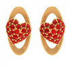 14K Oval Shaped Heart Themed Gold Earring for Women