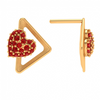 14K Red Stone Studded Triangular Heart Themed Yellow Gold Ear Stud