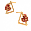 14K Red Stone Studded Triangular Heart Themed Yellow Gold Ear Stud