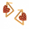 14K Red Stone Studded Triangular Heart Themed Yellow Gold Ear Stud