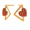 14K Red Stone Studded Triangular Heart Themed Yellow Gold Ear Stud