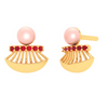 14k Gold Traditional Stud Earrings With Red Stone