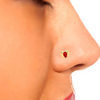 14KT Love Shaped Stud Gold Nosepin with Red Stone From Online Exclusive Collection 