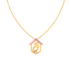 hut shaped gold pendant with a bird\
14k gold pendant 