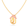 hut shaped gold pendant with a bird\
14k gold pendant 