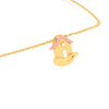 14K hut shaped Gold Pendant resting on a hand with a little stone from Amazea Collection