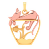 14K fish bowl gold pendant with a rose gold cat on top from Amazea Collection